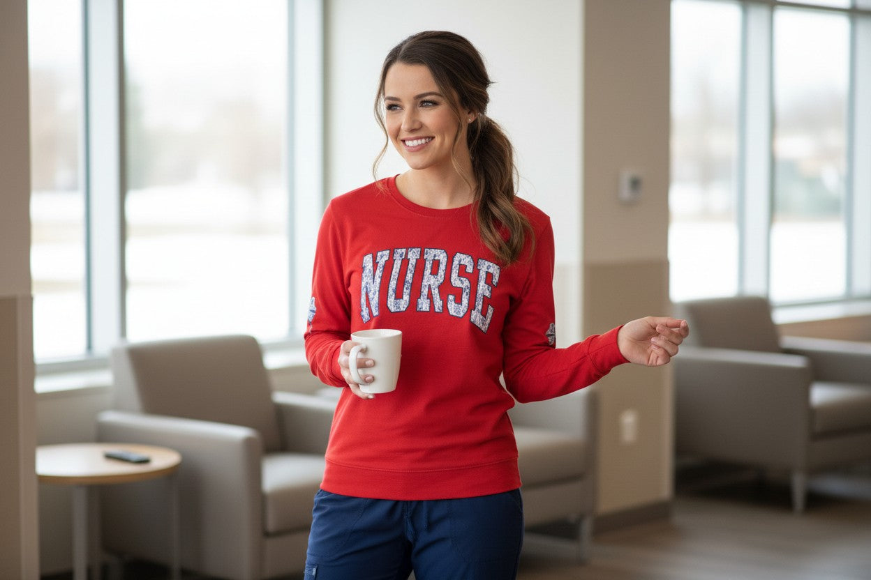 “Red NURSE long sleeve shirt for healthcare professionals – Clinical Outfitters”