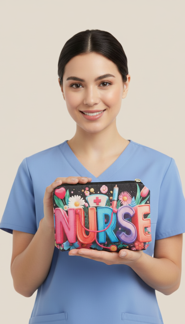 Floral Nurse Cosmetic Pouch