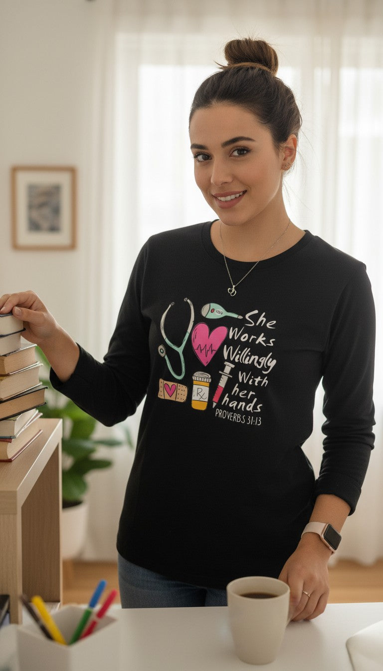 Nurse Long Sleeve Shirt - Black with Inspirational Quote