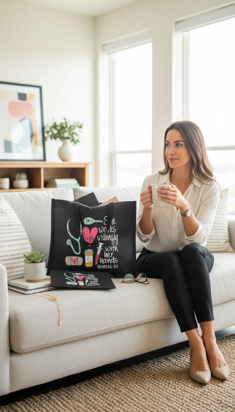 Nurse Tote Bag - Black with Inspirational Quote